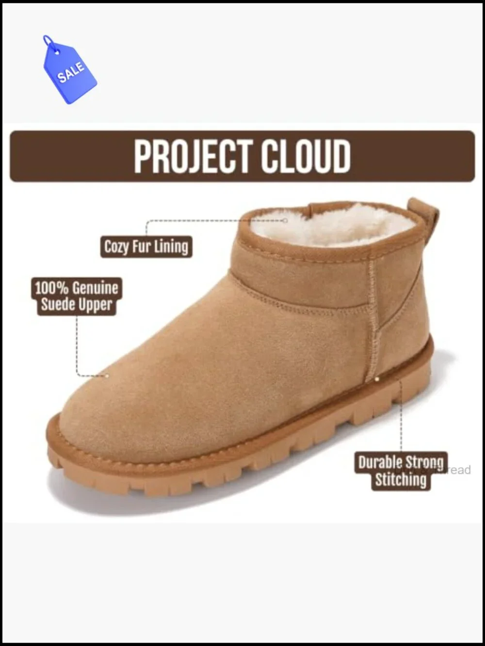 Genuine Suede Fur-Lined Ankle Boots Women Waterproof Winter Comfort